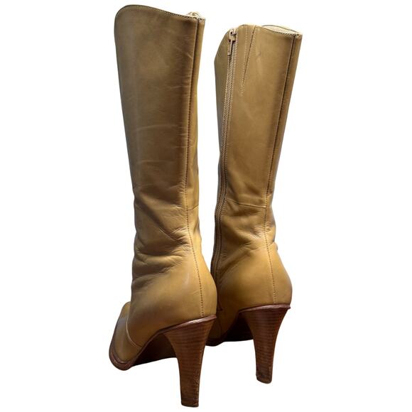 ANTONIO MELANI Jamie Glove Fit Women 9 Mid Calf Camel Leather Boots Pointed Toe - Picture 4 of 13